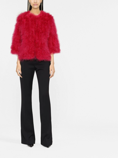 Shop Yves Salomon Single-breasted Feather Jacket In Pink