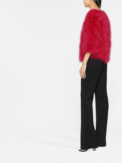 Shop Yves Salomon Single-breasted Feather Jacket In Pink