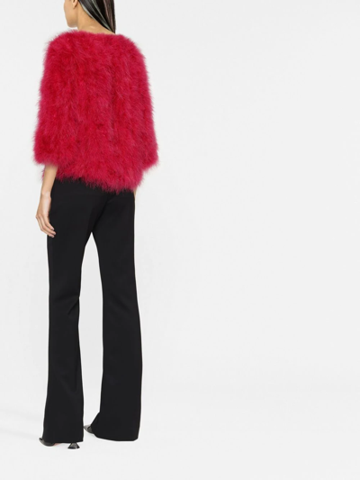 Shop Yves Salomon Single-breasted Feather Jacket In Pink