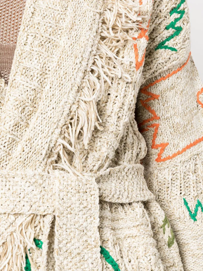 Shop Alanui Fringed-knit Cardigan In Canvas Beige Multicolor