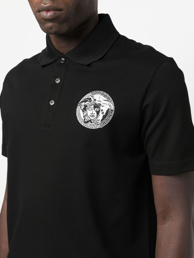 Shop Versace Medusa-embroidered Polo Shirt In Black