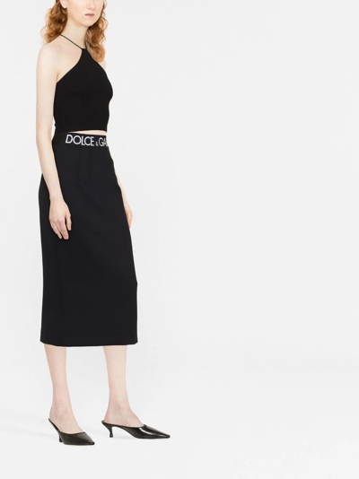 Shop Dolce & Gabbana Logo-waistband Midi Skirt In Black