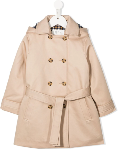 Shop Bonpoint Double-breasted Belted Trench Coat In Neutrals