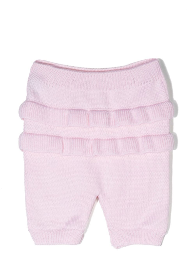 Little Bear Ruffle-detail Knitted Trousers In Pink