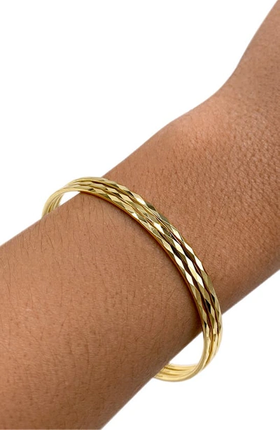 Adornia Set Of 3 Hammered 14k Gold Plated Bangle Bracelets In Yellow