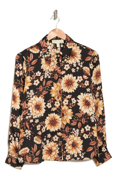 By Design Valerie Tie Front Blouse In Chocolate Dahlia