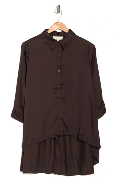 By Design Louisiana High Low Blouse In Black Coffee