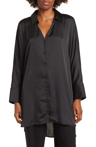 Shop By Design Marissa Collared Poly Silk Tunic In Black