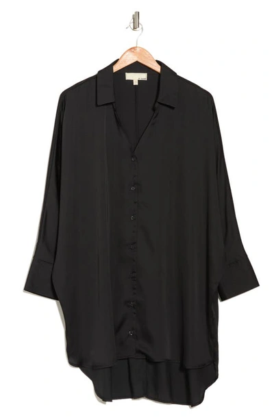 By Design Marissa Collared Poly Silk Tunic In Black