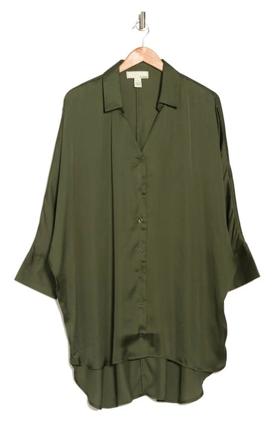 By Design Marissa Collared Poly Silk Tunic In Rifle Green