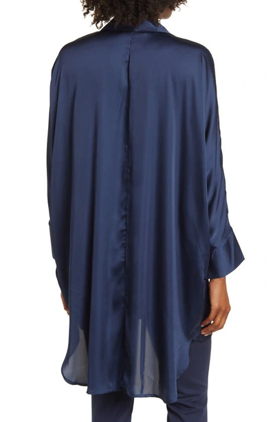 By Design Marissa Collared Poly Silk Tunic In Black Iris