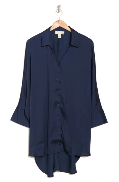 By Design Marissa Collared Poly Silk Tunic In Black Iris