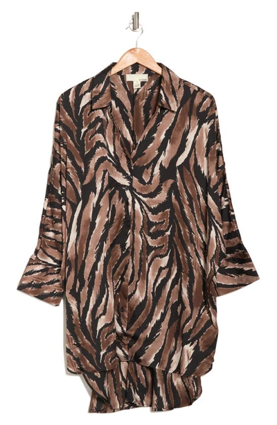 By Design Marissa Collared Poly Silk Tunic In Urban Safari