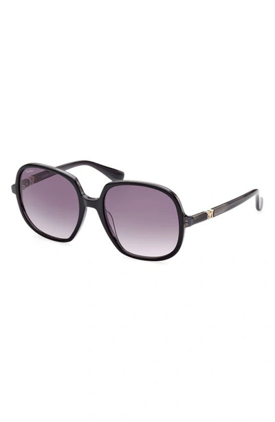 Shop Max Mara 58mm Gradient Geometric Sunglasses In Shiny Black/ Grey/ Smoke