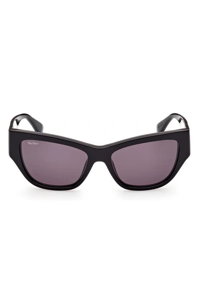 Shop Max Mara 56mm Geometric Sunglasses In Shiny Black / Smoke