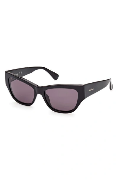 Shop Max Mara 56mm Geometric Sunglasses In Shiny Black / Smoke