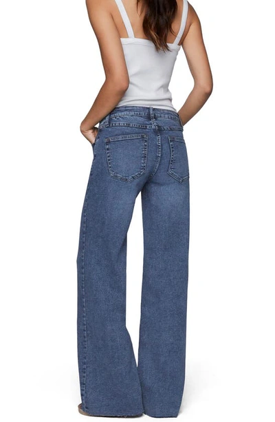 Shop Hint Of Blu Raw Hem Wide Leg Jeans In Glass Blue Dk.