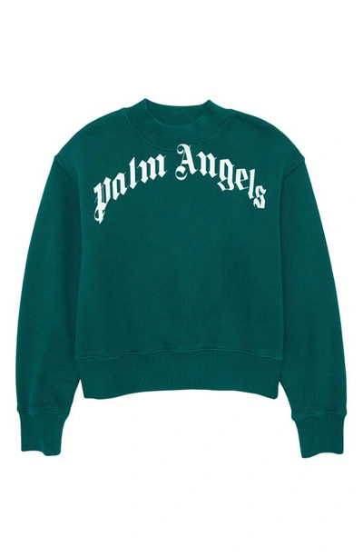 Shop Palm Angels Kids' Classic Logo Cotton Sweatshirt In Forest Green