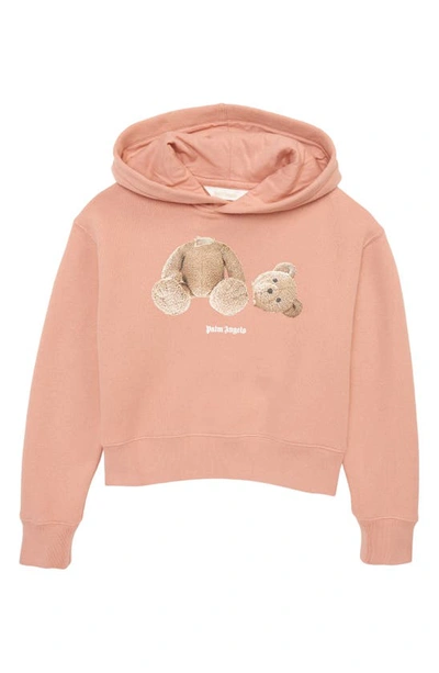 Shop Palm Angels Kids' Bear Cotton Graphic Hoodie In Pink Brown