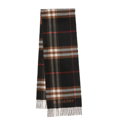 Shop Burberry Cashmere Contrast Check Scarf In Brown