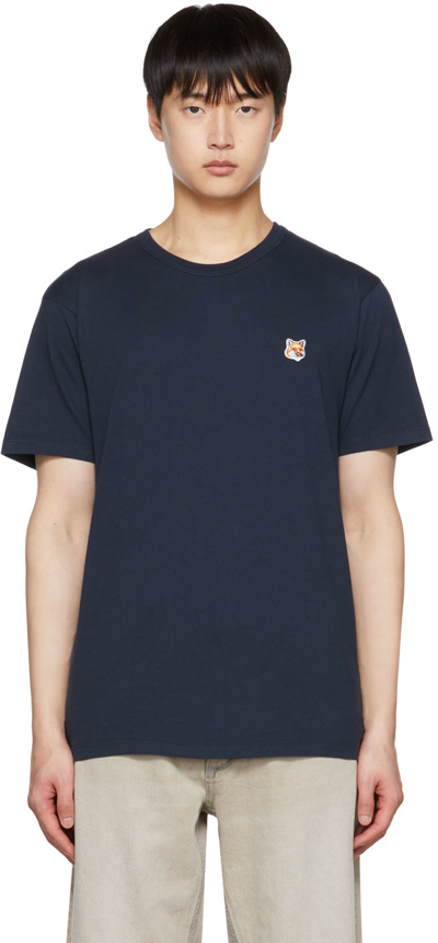 Shop Maison Kitsuné Navy Fox Head T-shirt In P480 Navy