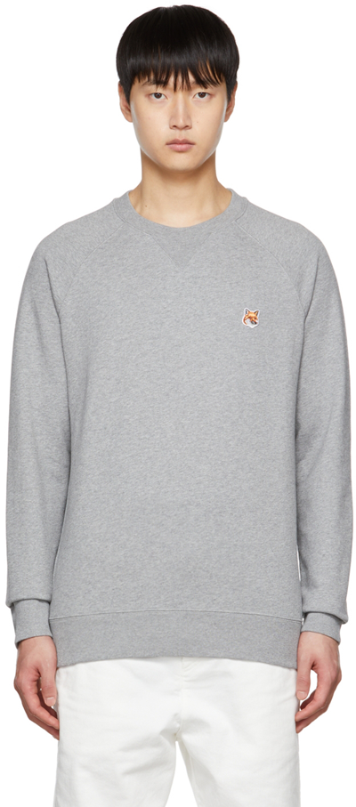 Shop Maison Kitsuné Gray Fox Head Sweatshirt In H150 Grey Melange