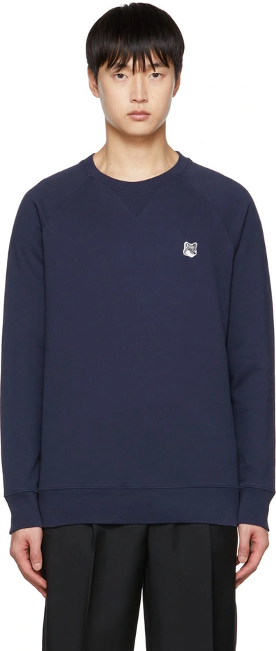 Shop Maison Kitsuné Navy Fox Head Sweatshirt In P480 Navy