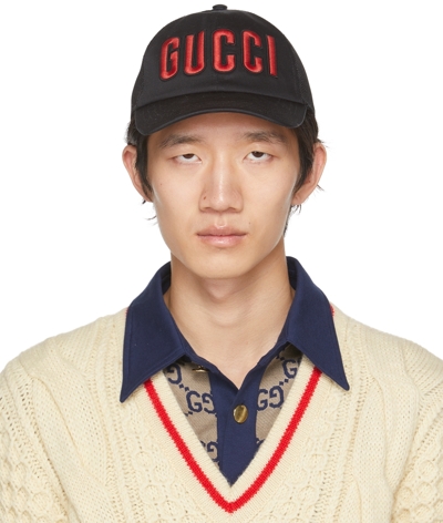Shop Gucci Black Patch Baseball Cap In 1060 Black/black