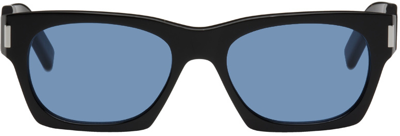 Shop Saint Laurent Black 402 Sunglasses In 011 Black/blue
