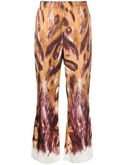 Shop Marni Graphic-print Flared Trousers In Brown