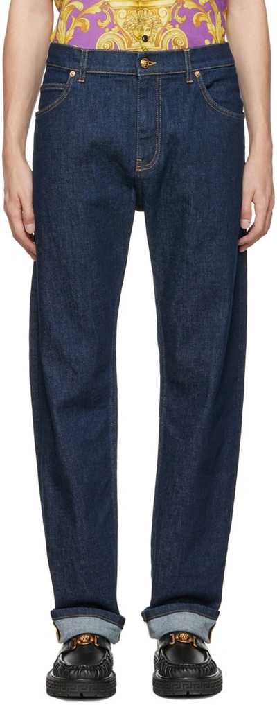 Shop Versace Navy Workwear Jeans In 1d100 Indig.