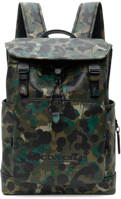 Shop Coach Green & Black League Flap Backpack In Mw/green/blue