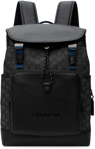 Shop Coach Black & Gray League Flap Backpack In Ji/charcoal/black