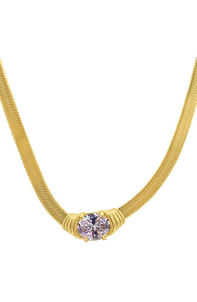 Shop Adornia Water Resistant Crystal Herringbone Chain Necklace In Yellow