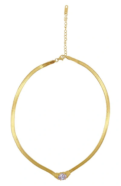 Shop Adornia Water Resistant Crystal Herringbone Chain Necklace In Yellow