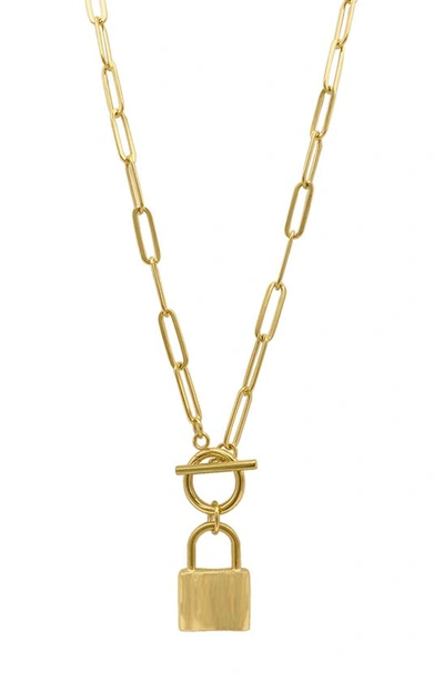 Shop Adornia 14k Gold Plated Water Resistant Paper Clip Chain Lock Toggle Necklace In Yellow