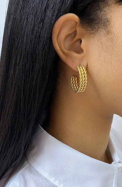 Shop Adornia Water Resistant Flat Cable Hoop Earrings In Yellow
