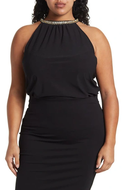 By Design Rhinestone Trim Mock-neck Blouse In Black