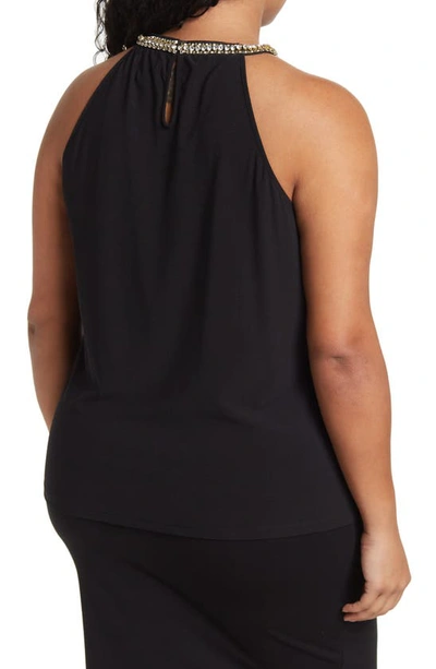 By Design Rhinestone Trim Mock-neck Blouse In Black