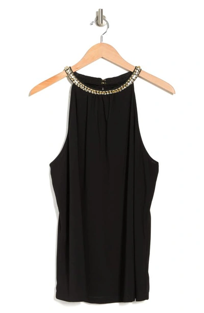 By Design Rhinestone Trim Mock-neck Blouse In Black