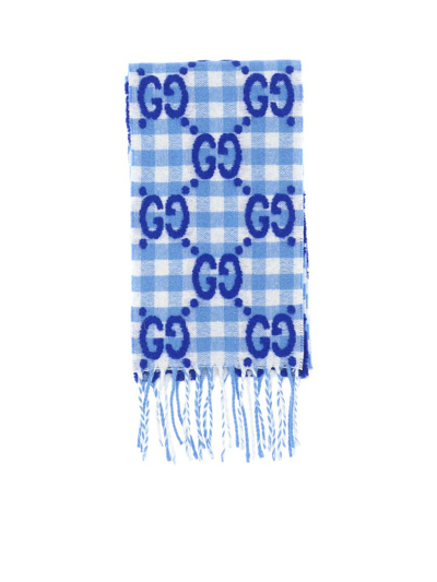 Shop Gucci Kids Gg Check Patterned Scarf In Blue