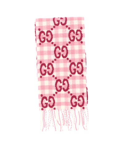 Shop Gucci Kids Gg Check Patterned Scarf In Pink