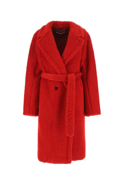 Shop Stella Mccartney Belted Teddy Coat In Red