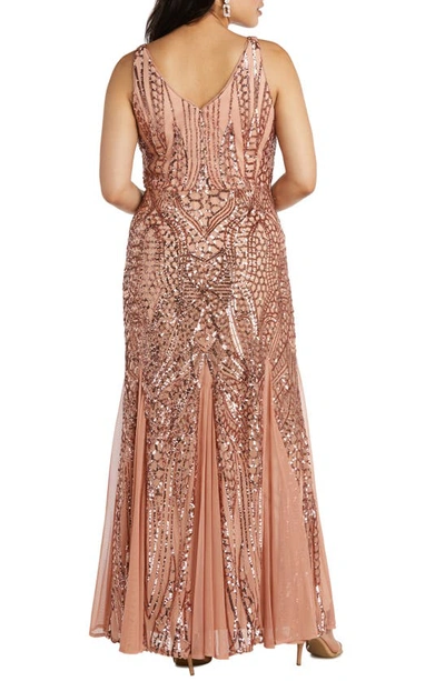 Shop Nightway Sequin Trumpet Gown In Rose Gold