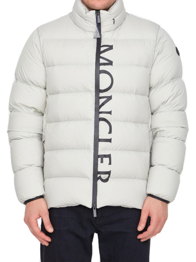 Shop Moncler Logo Print Padded Down Jacket In White