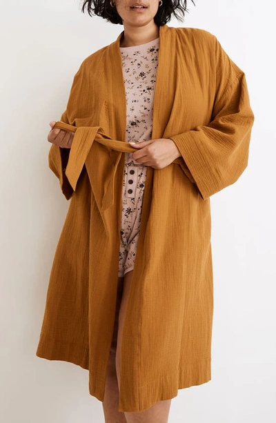 Madewell Double Gauze Cotton Robe In Antique Gold