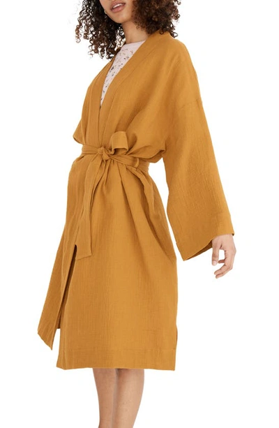 Madewell Double Gauze Cotton Robe In Antique Gold