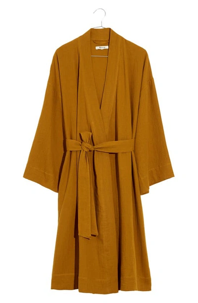 Madewell Double Gauze Cotton Robe In Antique Gold