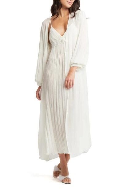Rya Collection True Love Pleated Floral Applique Nightgown In Ivory