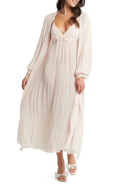 Rya Collection True Love Pleated Floral Applique Nightgown In Blush